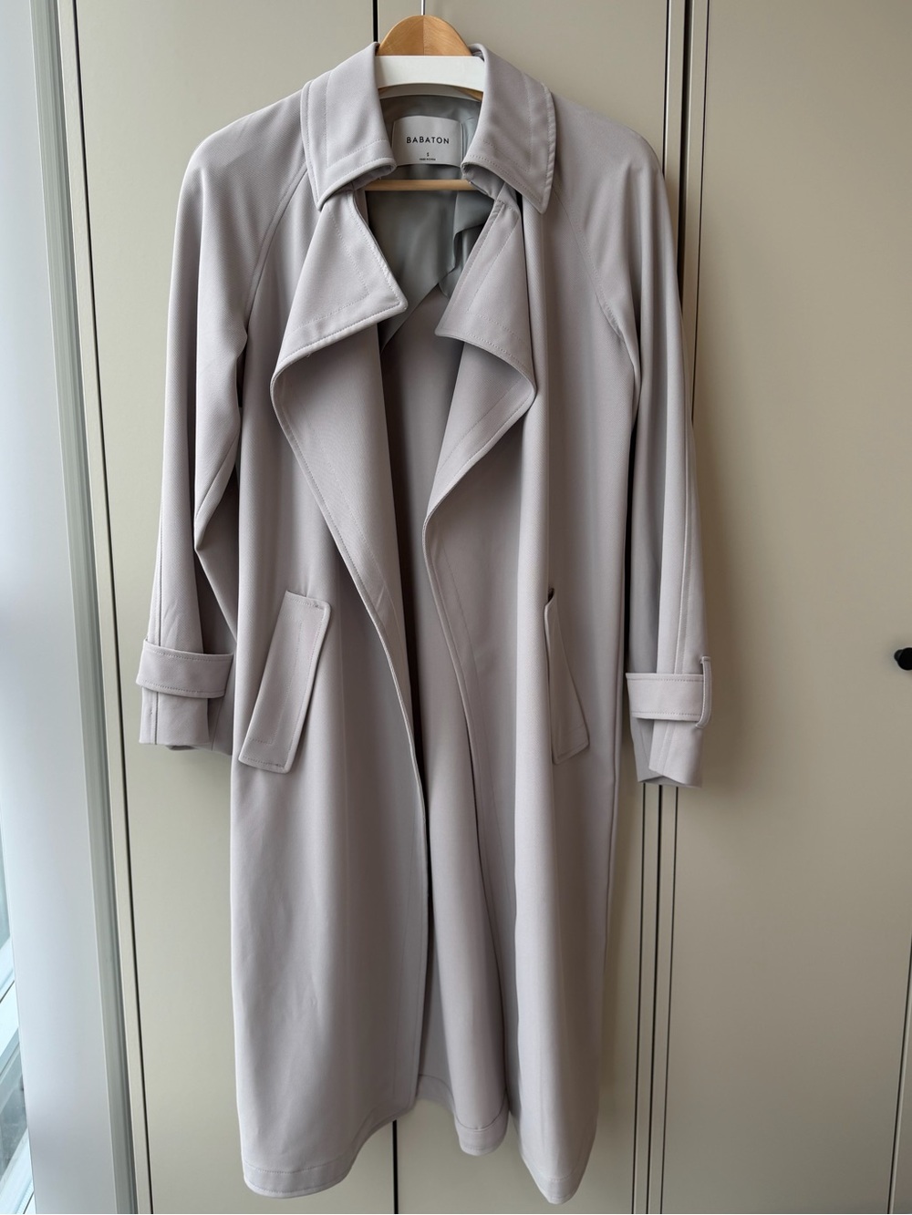 Babaton Light Gray Draped Trench Coat